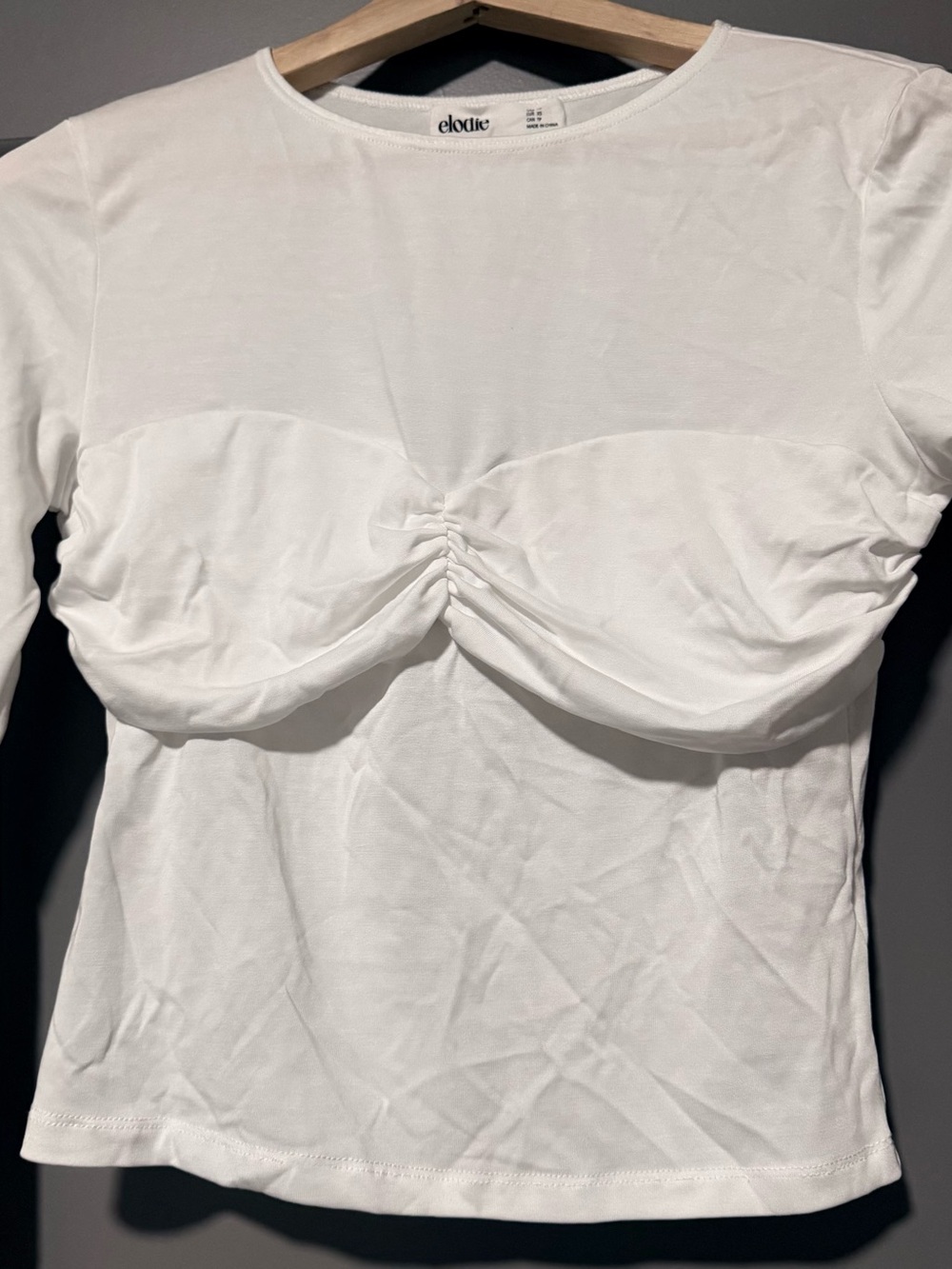 Elodie White Ruched Bust Long Sleeve Tee